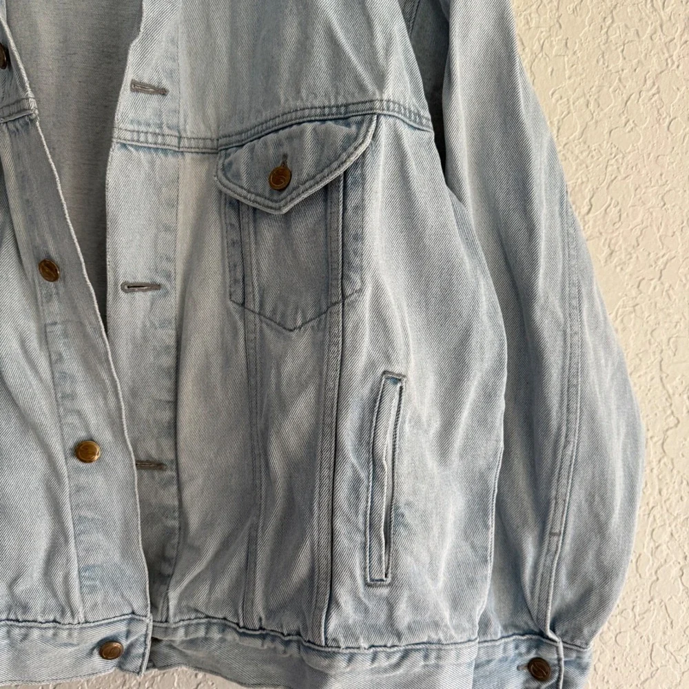 Vintage Pepsi Cola Denim Jean Jacket Long Sleeve‎ Coat Light Wash Distressed XL
